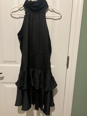 Black Halter Ruffle Hem cocktail wedding guest Dress nwt